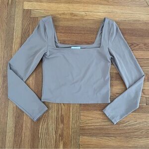 Babaton Taupe Long Sleeve Crop Top
